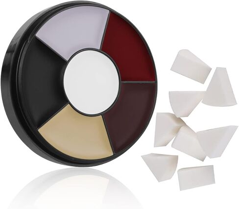 لوحة طلاء الوجه الأبيض المهرج من MEICOLY، عجلة الكوارث الرئيسية، مكياج الهيكل العظمي للجوكر، طلاء الوجه باللون الأحمر والأسود والأبيض، 6 ألوان طلاء للجسم مع 8 قطع من إسفنجات المكياج in Kuwait