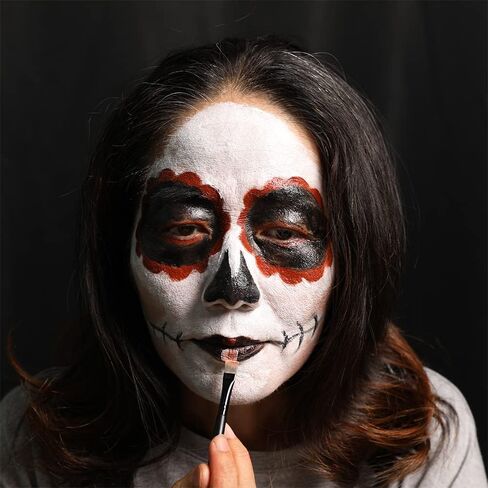 لوحة طلاء الوجه الأبيض المهرج من MEICOLY، عجلة الكوارث الرئيسية، مكياج الهيكل العظمي للجوكر، طلاء الوجه باللون الأحمر والأسود والأبيض، 6 ألوان طلاء للجسم مع 8 قطع من إسفنجات المكياج in Kuwait