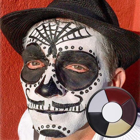 لوحة طلاء الوجه الأبيض المهرج من MEICOLY، عجلة الكوارث الرئيسية، مكياج الهيكل العظمي للجوكر، طلاء الوجه باللون الأحمر والأسود والأبيض، 6 ألوان طلاء للجسم مع 8 قطع من إسفنجات المكياج in Kuwait