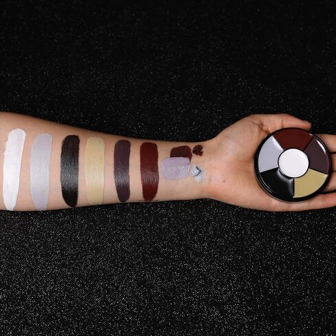 لوحة طلاء الوجه الأبيض المهرج من MEICOLY، عجلة الكوارث الرئيسية، مكياج الهيكل العظمي للجوكر، طلاء الوجه باللون الأحمر والأسود والأبيض، 6 ألوان طلاء للجسم مع 8 قطع من إسفنجات المكياج in Kuwait