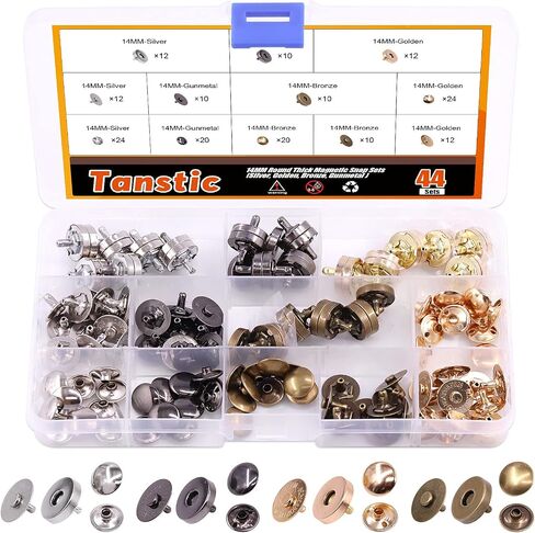 Tanstic 44 Sets 4 Color 18MM Round Magnetic Snap Sets, Strong Magnetic Button Clasps Double-Sided Magnetic Leather Snaps for Clothes, Jackets, Jeans Wears, Bracelets, DIY Craft Sets in Saudi Arabia