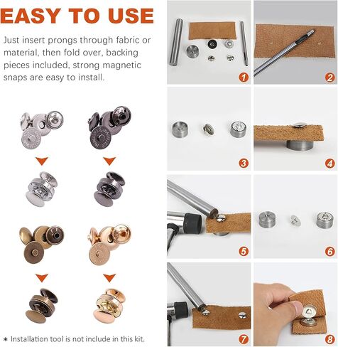Tanstic 44 Sets 4 Color 18MM Round Magnetic Snap Sets, Strong Magnetic Button Clasps Double-Sided Magnetic Leather Snaps for Clothes, Jackets, Jeans Wears, Bracelets, DIY Craft Sets in Saudi Arabia