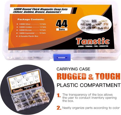 Tanstic 44 Sets 4 Color 18MM Round Magnetic Snap Sets, Strong Magnetic Button Clasps Double-Sided Magnetic Leather Snaps for Clothes, Jackets, Jeans Wears, Bracelets, DIY Craft Sets in Saudi Arabia