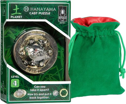Deluxe Games and Puzzles Planet Hanayama Puzzle, New 2022, Level 4, with Green Velvet, Red Satin Drawstring Pouch, Bundled Items. in Kuwait