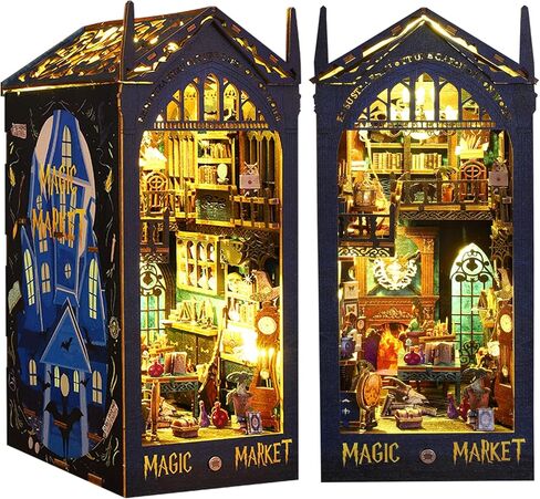 مجموعة زوايا الكتب التي تصنعها بنفسك، رف كتب لبيت الدمى، ديكور زقاق، نموذج مساند للكتب، مجموعة بناء إبداعية مع صندوق موسيقى ومصباح LED للمراهقين والكبار، هدايا عيد الميلاد والكريسماس، JT-SL09 in Kuwait