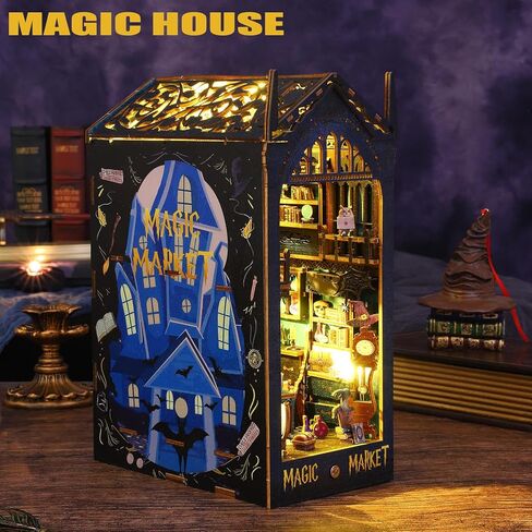 مجموعة زوايا الكتب التي تصنعها بنفسك، رف كتب لبيت الدمى، ديكور زقاق، نموذج مساند للكتب، مجموعة بناء إبداعية مع صندوق موسيقى ومصباح LED للمراهقين والكبار، هدايا عيد الميلاد والكريسماس، JT-SL09 in Kuwait