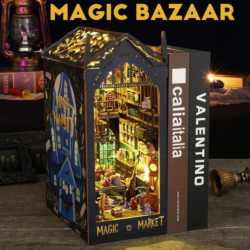 مجموعة زوايا الكتب التي تصنعها بنفسك، رف كتب لبيت الدمى، ديكور زقاق، نموذج مساند للكتب، مجموعة بناء إبداعية مع صندوق موسيقى ومصباح LED للمراهقين والكبار، هدايا عيد الميلاد والكريسماس، JT-SL09 in Kuwait