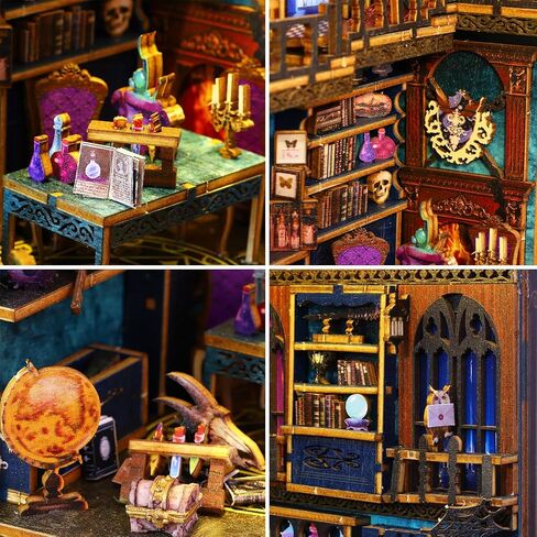 مجموعة زوايا الكتب التي تصنعها بنفسك، رف كتب لبيت الدمى، ديكور زقاق، نموذج مساند للكتب، مجموعة بناء إبداعية مع صندوق موسيقى ومصباح LED للمراهقين والكبار، هدايا عيد الميلاد والكريسماس، JT-SL09 in Kuwait