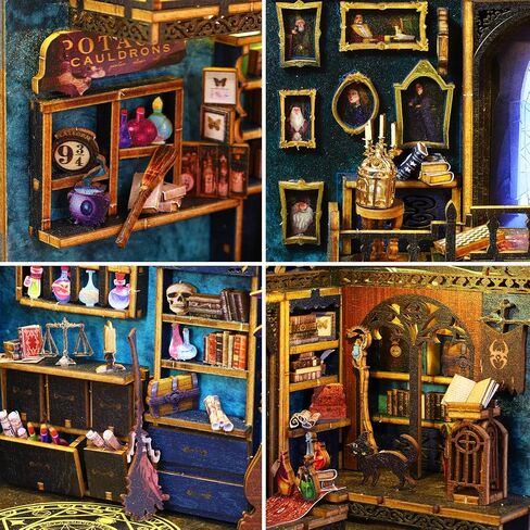 مجموعة زوايا الكتب التي تصنعها بنفسك، رف كتب لبيت الدمى، ديكور زقاق، نموذج مساند للكتب، مجموعة بناء إبداعية مع صندوق موسيقى ومصباح LED للمراهقين والكبار، هدايا عيد الميلاد والكريسماس، JT-SL09 in Kuwait