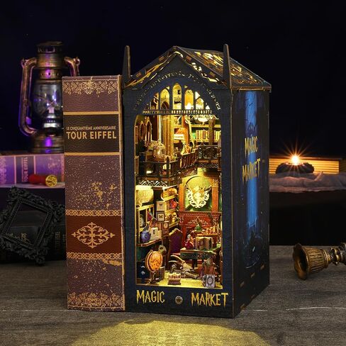 مجموعة زوايا الكتب التي تصنعها بنفسك، رف كتب لبيت الدمى، ديكور زقاق، نموذج مساند للكتب، مجموعة بناء إبداعية مع صندوق موسيقى ومصباح LED للمراهقين والكبار، هدايا عيد الميلاد والكريسماس، JT-SL09 in Kuwait