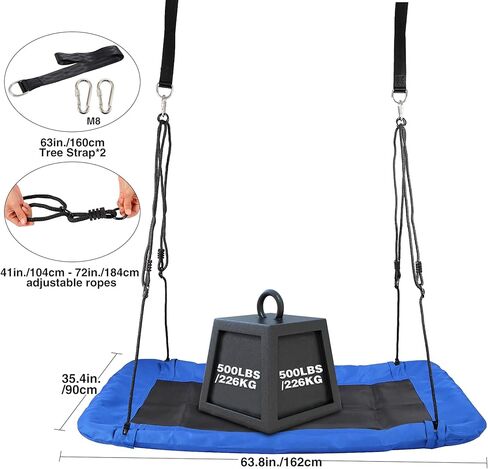 RedSwing 65" Saucer Swing for Kids, Giant Platform Swing for Outdoor Playground, Flying Oval Surf Swing Strong Heavy Duty, 500lbs Weight Capacity, Easy to Asssemble, Rainbow in Saudi Arabia
