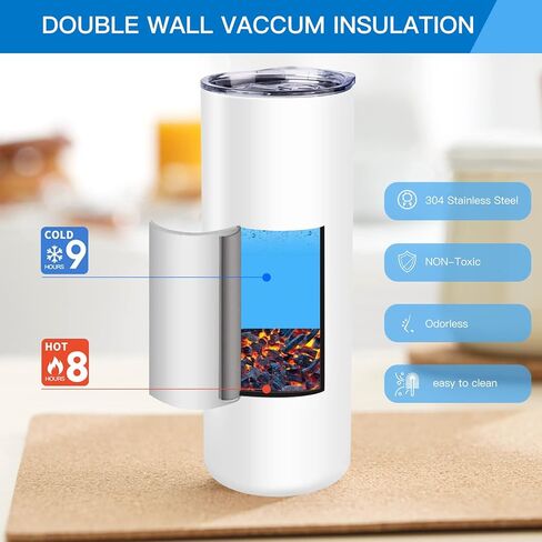 Munskine 4 Pack Sublimation Tumblers 20 Oz Skinny Stainless Steel Double Wall Tumbler Blanks - Sublimation Tumblers with Lid, Straw, Brush & Shrink Wrap -White in Saudi Arabia