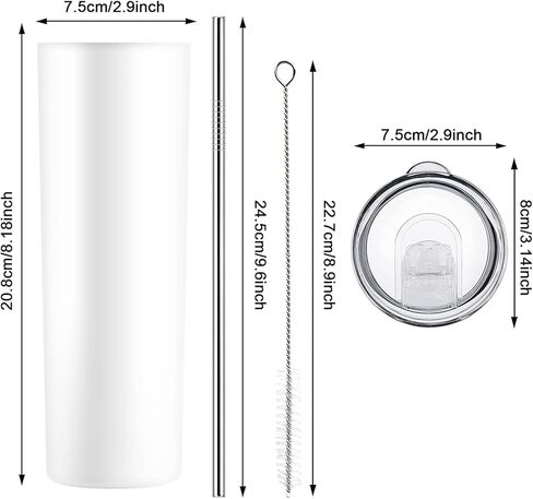 Munskine 4 Pack Sublimation Tumblers 20 Oz Skinny Stainless Steel Double Wall Tumbler Blanks - Sublimation Tumblers with Lid, Straw, Brush & Shrink Wrap -White in Saudi Arabia