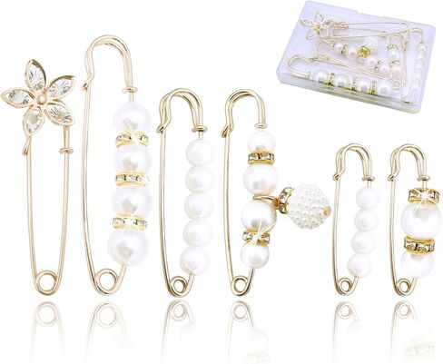 دبابيس بروش للنساء على الموضة، دبابيس أمان تزيينية للملابس، مشبك شال سترة ذهبي بلينغ زهرة فراشة فيونكة دبابيس بروش للنساء، دبابيس بروش من اللؤلؤ الصناعي للحرف اليدوية، دبابيس أمان لسراويل الخصر مع صندوق تخزين in Kuwait