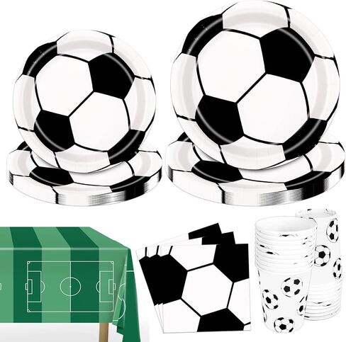 97Pcs Soccer Party Decorations Serve 24, Soccer Birthday Party Supplies Include Dinner Plates, Dessert Plates, Napkins, Cups and Tablecloth, Soccer Decorations for Party in Kuwait