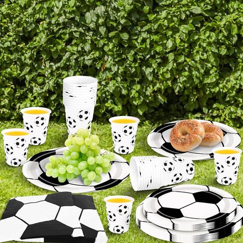 97Pcs Soccer Party Decorations Serve 24, Soccer Birthday Party Supplies Include Dinner Plates, Dessert Plates, Napkins, Cups and Tablecloth, Soccer Decorations for Party in Kuwait