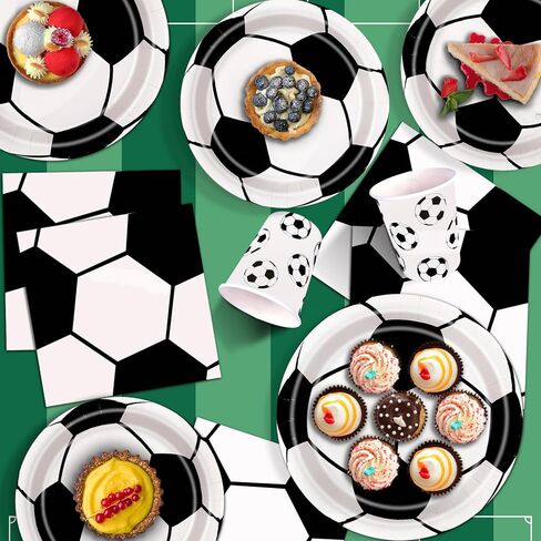 97Pcs Soccer Party Decorations Serve 24, Soccer Birthday Party Supplies Include Dinner Plates, Dessert Plates, Napkins, Cups and Tablecloth, Soccer Decorations for Party in Kuwait