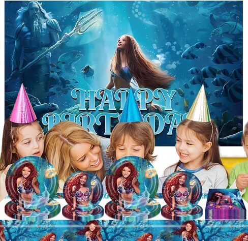 TOPTAMP 2023 Little Mermaid Party Supplies,Plates and Napkins Rectangular Tablecloth Cover Backdrop Table Decoration Birthday Party Decor Mermaid Theme Princess in Kuwait