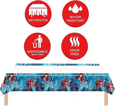 TOPTAMP 2023 Little Mermaid Party Supplies,Plates and Napkins Rectangular Tablecloth Cover Backdrop Table Decoration Birthday Party Decor Mermaid Theme Princess in Kuwait