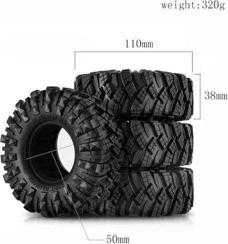 4PCS 1.9 RC Crawler Mud Terrain Tires 4.33inch Slingers Tires Super Grip Rubber Tyres Set w/Foam Inserts Fit for 1:10 RC Rock Crawler Axial SCX10 90046 SCX10 III AXI03007 D90 Redcat Gen8 TRX4 in Kuwait