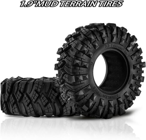 4PCS 1.9 RC Crawler Mud Terrain Tires 4.33inch Slingers Tires Super Grip Rubber Tyres Set w/Foam Inserts Fit for 1:10 RC Rock Crawler Axial SCX10 90046 SCX10 III AXI03007 D90 Redcat Gen8 TRX4 in Kuwait