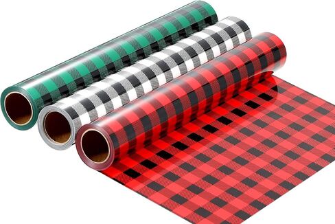 Christmas Buffalo Plaid Heat Transfer HTV Iron on Vinyl Adhesive Sheet 10in x 15ft 3 Rolls Xmas Patches Reflective DIY Fabric T-Shirts Crafts Christmas Decoration (Green Red Black and White Plaid) in Saudi Arabia