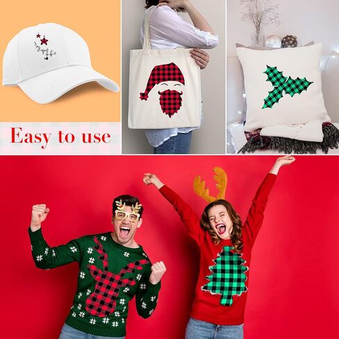Christmas Buffalo Plaid Heat Transfer HTV Iron on Vinyl Adhesive Sheet 10in x 15ft 3 Rolls Xmas Patches Reflective DIY Fabric T-Shirts Crafts Christmas Decoration (Green Red Black and White Plaid) in Saudi Arabia