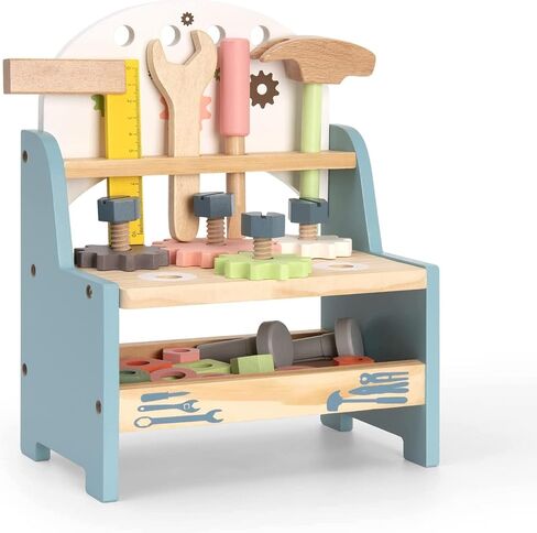 ROBOTIME Tool Bench Set for Toddlers - Mini Wooden Work Bench for Kids, Construction Toys w/Wooden Tools, Educational Pretend Play Gift Building Toy Tools Set for 18 Months 2 3 4 5 Boys Girls in Saudi Arabia