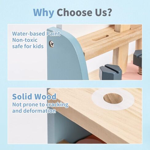 ROBOTIME Tool Bench Set for Toddlers - Mini Wooden Work Bench for Kids, Construction Toys w/Wooden Tools, Educational Pretend Play Gift Building Toy Tools Set for 18 Months 2 3 4 5 Boys Girls in Saudi Arabia