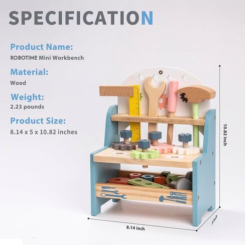 ROBOTIME Tool Bench Set for Toddlers - Mini Wooden Work Bench for Kids, Construction Toys w/Wooden Tools, Educational Pretend Play Gift Building Toy Tools Set for 18 Months 2 3 4 5 Boys Girls in Saudi Arabia