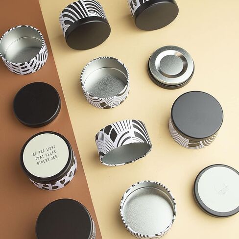 Hearth & Harbor Tin Candle Jars for Making Candles - DIY Candle Containers with Lids - Metal Candle Jars - Bulk Tins Storage for Candle (24, Abstract Shapes) in Kuwait