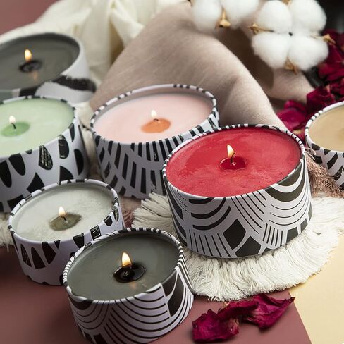 Hearth & Harbor Tin Candle Jars for Making Candles - DIY Candle Containers with Lids - Metal Candle Jars - Bulk Tins Storage for Candle (24, Abstract Shapes) in Kuwait