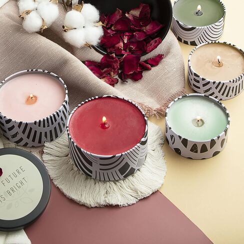 Hearth & Harbor Tin Candle Jars for Making Candles - DIY Candle Containers with Lids - Metal Candle Jars - Bulk Tins Storage for Candle (24, Abstract Shapes) in Kuwait