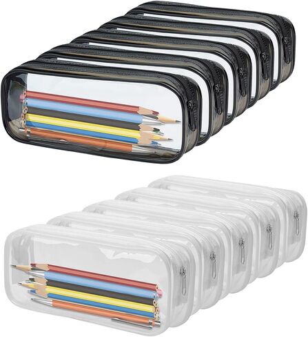 WUWEOT 10 Pack Clear Pencil Case, PVC Pencil Bag Makeup Pouch, Big Capacity Travel Toiletry Bag with Zipper for Office Stationery and Travel Storage (Black+White) in Saudi Arabia
