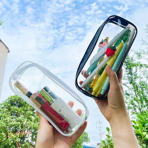 WUWEOT 10 Pack Clear Pencil Case, PVC Pencil Bag Makeup Pouch, Big Capacity Travel Toiletry Bag with Zipper for Office Stationery and Travel Storage (Black+White) in Saudi Arabia