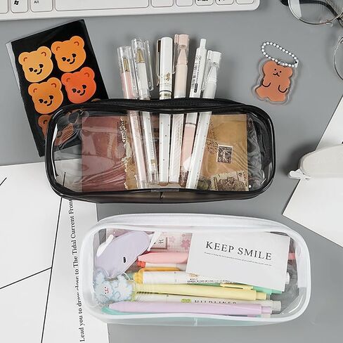 WUWEOT 10 Pack Clear Pencil Case, PVC Pencil Bag Makeup Pouch, Big Capacity Travel Toiletry Bag with Zipper for Office Stationery and Travel Storage (Black+White) in Saudi Arabia