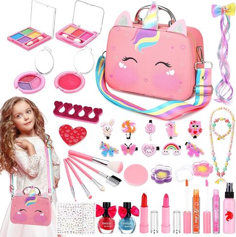 ألعاب مكياج للبنات قابلة للغسل، 38 قطعة طقم مكياج للأطفال للفتيات مجموعة مكياج حقيقية للفتيات الصغيرات الأميرة تلعب هدية عيد ميلاد للأطفال البنات الصغار الذين تتراوح أعمارهم بين 3 4 5 6 7 8 9 10-12 سنة in Kuwait