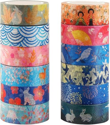 مجموعة أشرطة واشي المقنعة من سلسلة كيوتو للفنون والحرف اليدوية، سجل القصاصات، مجلة رصاصة، مخطط، تغليف الهدايا (مجموعة من 12 لفة) in Kuwait