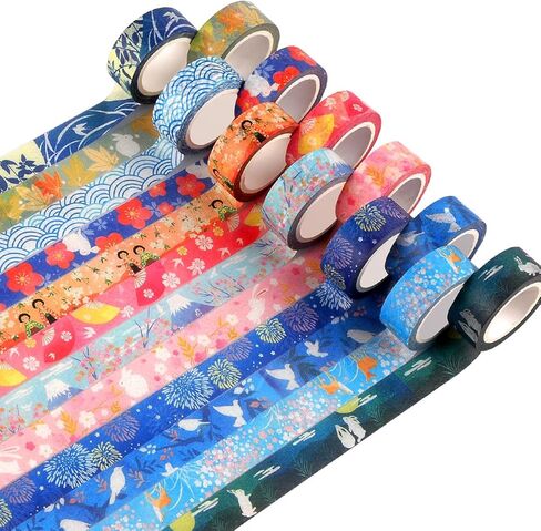 مجموعة أشرطة واشي المقنعة من سلسلة كيوتو للفنون والحرف اليدوية، سجل القصاصات، مجلة رصاصة، مخطط، تغليف الهدايا (مجموعة من 12 لفة) in Kuwait