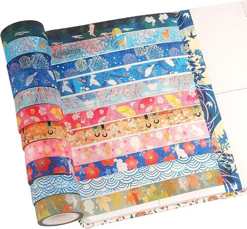 مجموعة أشرطة واشي المقنعة من سلسلة كيوتو للفنون والحرف اليدوية، سجل القصاصات، مجلة رصاصة، مخطط، تغليف الهدايا (مجموعة من 12 لفة) in Kuwait