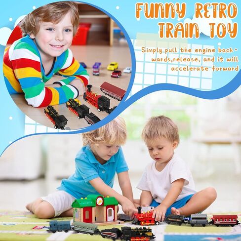 Hanaive 3 Sets Mini Simulation Steam Train Toys Small Retro Steam Train Model Assorted Styles Pull Back Train Set Diecast Locomotive Model Train Set for Boys and Girls Gifts Birthday Party Favor in Kuwait