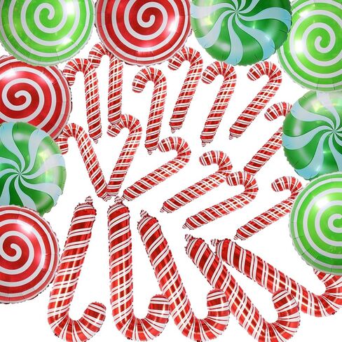 30 Pcs Christmas Candy Cane Foil Balloons Xmas Birthday Party Decoration Supplies Photo Backdrop, Red Green Sweet Candies Theme Birthday Party Decorations Supplies in Kuwait
