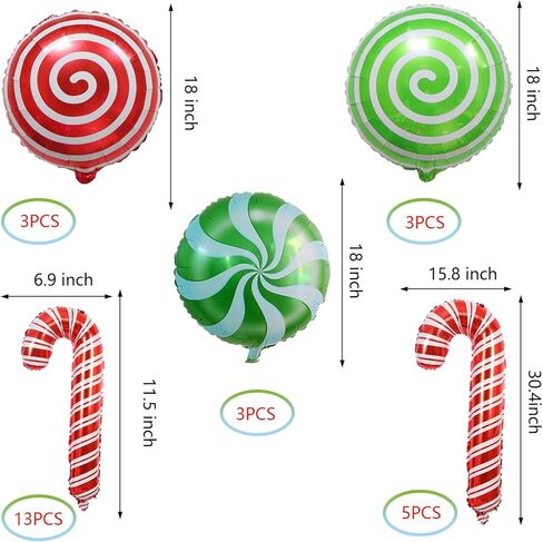 30 Pcs Christmas Candy Cane Foil Balloons Xmas Birthday Party Decoration Supplies Photo Backdrop, Red Green Sweet Candies Theme Birthday Party Decorations Supplies in Kuwait
