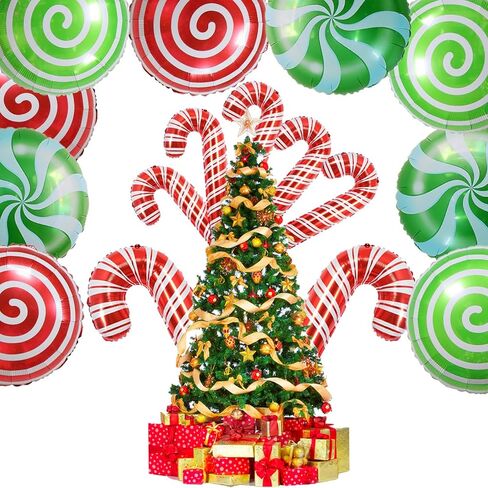 30 Pcs Christmas Candy Cane Foil Balloons Xmas Birthday Party Decoration Supplies Photo Backdrop, Red Green Sweet Candies Theme Birthday Party Decorations Supplies in Kuwait