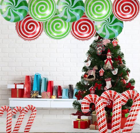 30 Pcs Christmas Candy Cane Foil Balloons Xmas Birthday Party Decoration Supplies Photo Backdrop, Red Green Sweet Candies Theme Birthday Party Decorations Supplies in Kuwait