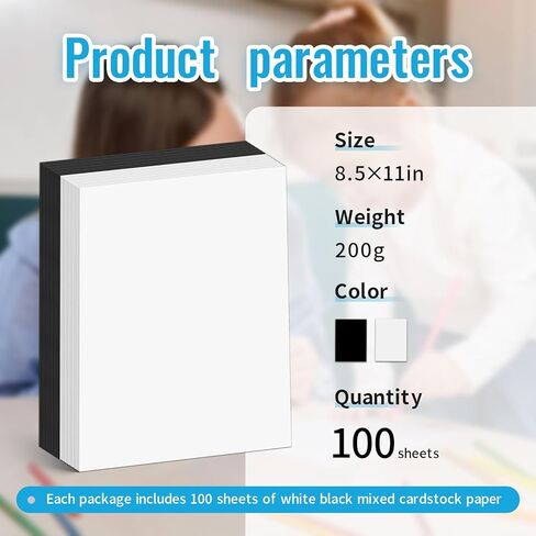 Rcybeo White Black Mixed Cardstock Paper, 100 Sheet Card Stock Thick Paper 80 lb/200 gsm Paper. 8.5 × 11 inch, Heavy Weight Cover Stock Craft for Arts Crafts DIY, Invitations, Card Making, Printing in Kuwait