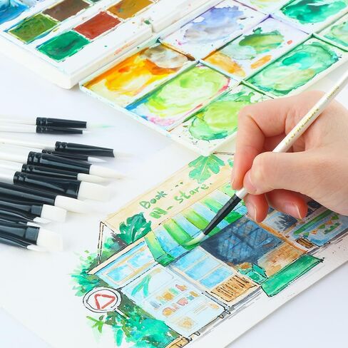مجموعة فرش رسم فنية مكونة من 14 قطعة من ترانسون للأكريليك والألوان المائية والغواش والزيت والهوايات باللون الأبيض in Kuwait