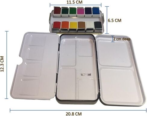 Whiskey Painters Lightweight, Compact, 12 pan Watercolor Paint Palette box Urban Artist Travel Set, Pocket Size, Indoors or Outdoors. Colors NOT included in Saudi Arabia