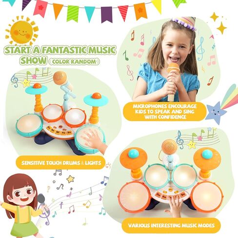 مجموعة طبول للأطفال مجموعة طبول للأطفال الصغار من 1 إلى 3 ألعاب موسيقية مع ميكروفون للأطفال الصغار ألعاب لعمر سنة واحدة للأولاد والبنات هدايا عيد الميلاد الأولى تضيء لعبة تعليمية للأعمار من 1 إلى 3 سنوات (لون عشوائي) in Kuwait