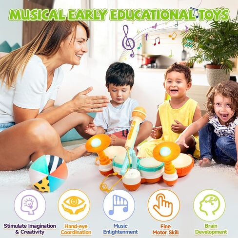 مجموعة طبول للأطفال مجموعة طبول للأطفال الصغار من 1 إلى 3 ألعاب موسيقية مع ميكروفون للأطفال الصغار ألعاب لعمر سنة واحدة للأولاد والبنات هدايا عيد الميلاد الأولى تضيء لعبة تعليمية للأعمار من 1 إلى 3 سنوات (لون عشوائي) in Kuwait